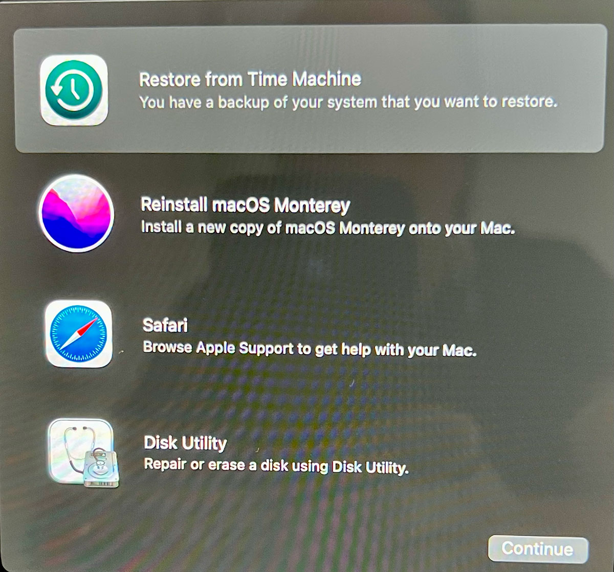 صفحه حالت بازیابی macOS