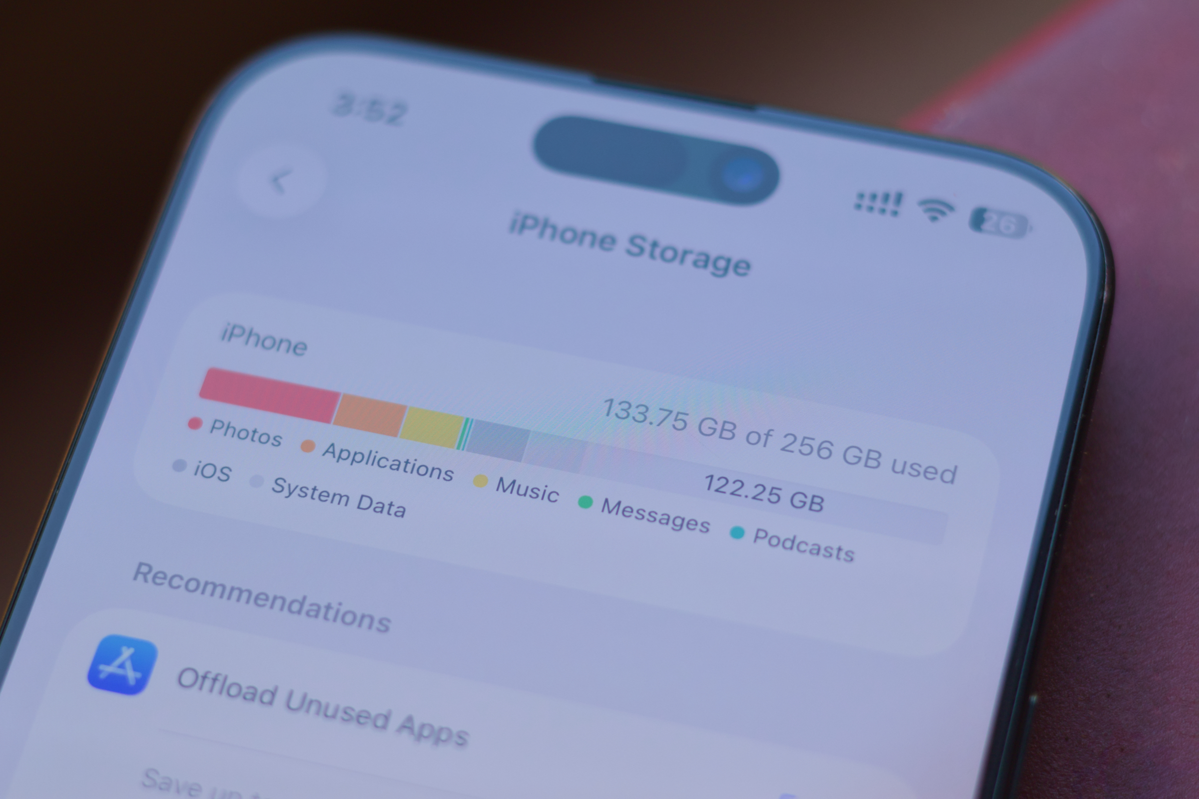 iPhone storage settings