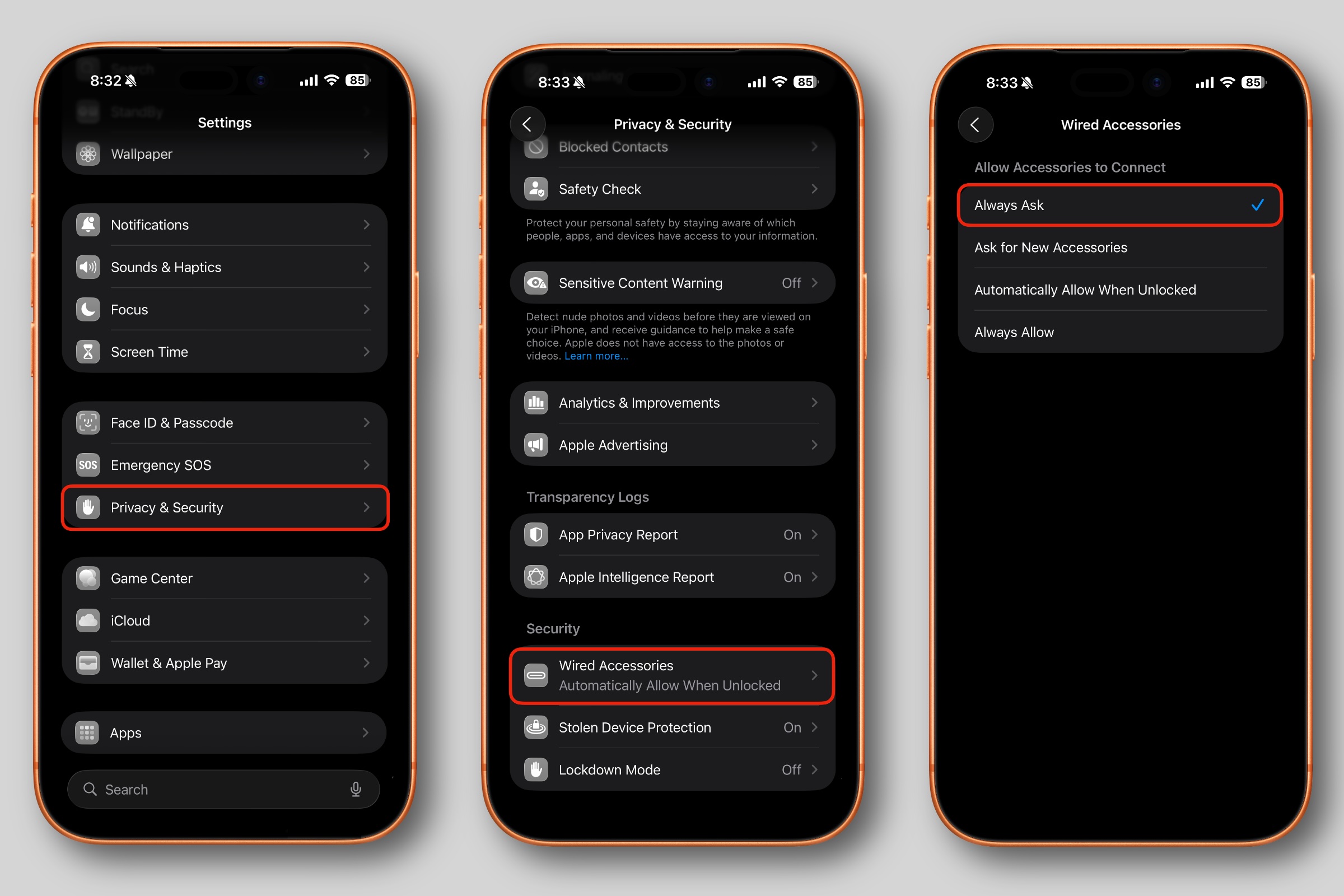 iOS 26 Wired Accessories setting