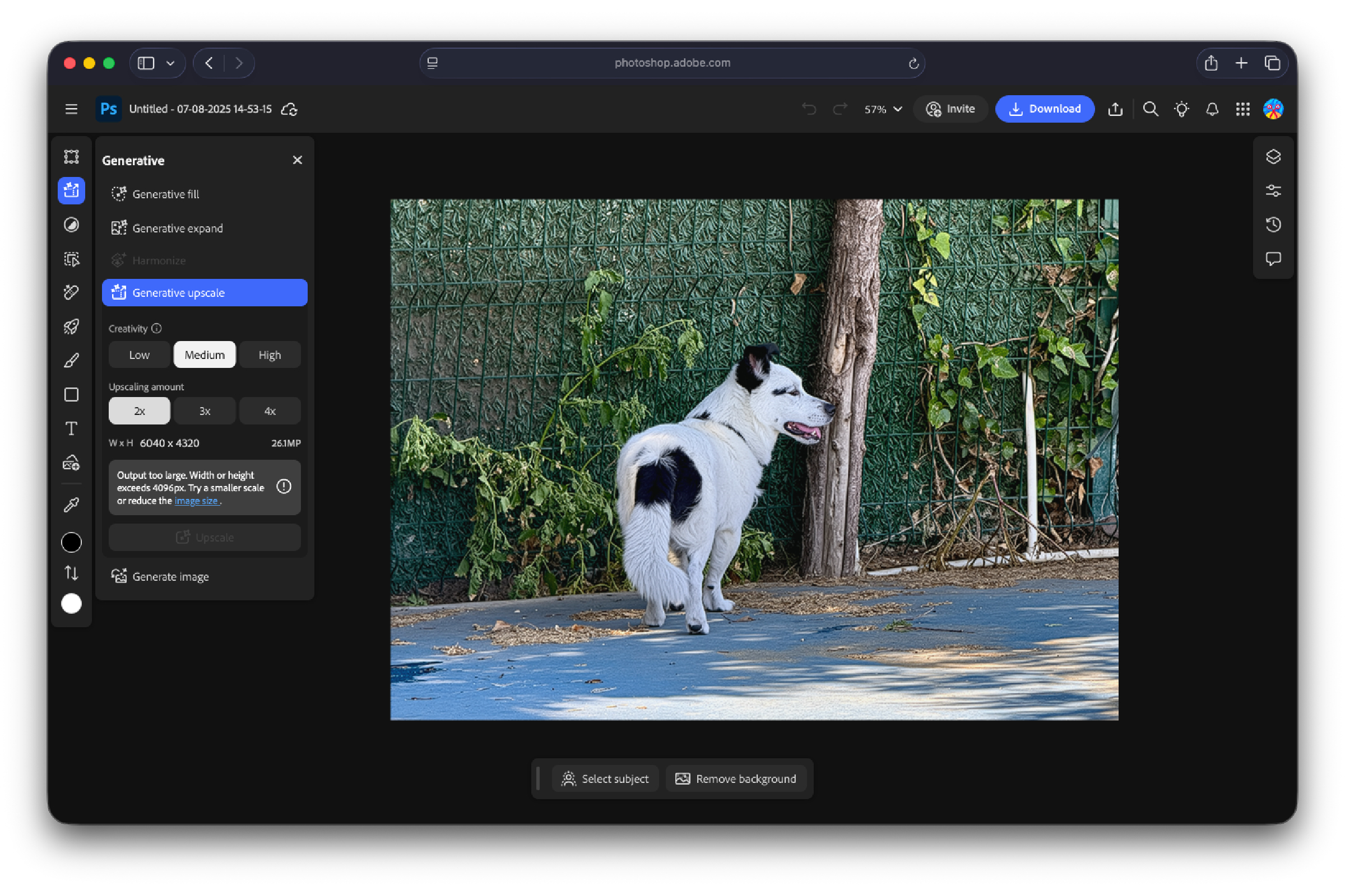 Photoshop Generative Upscale after