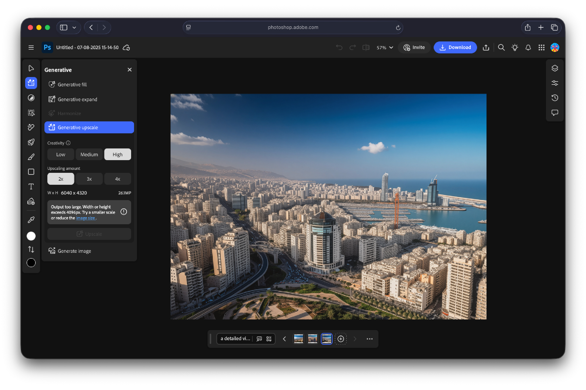 Photoshop upscale image of city