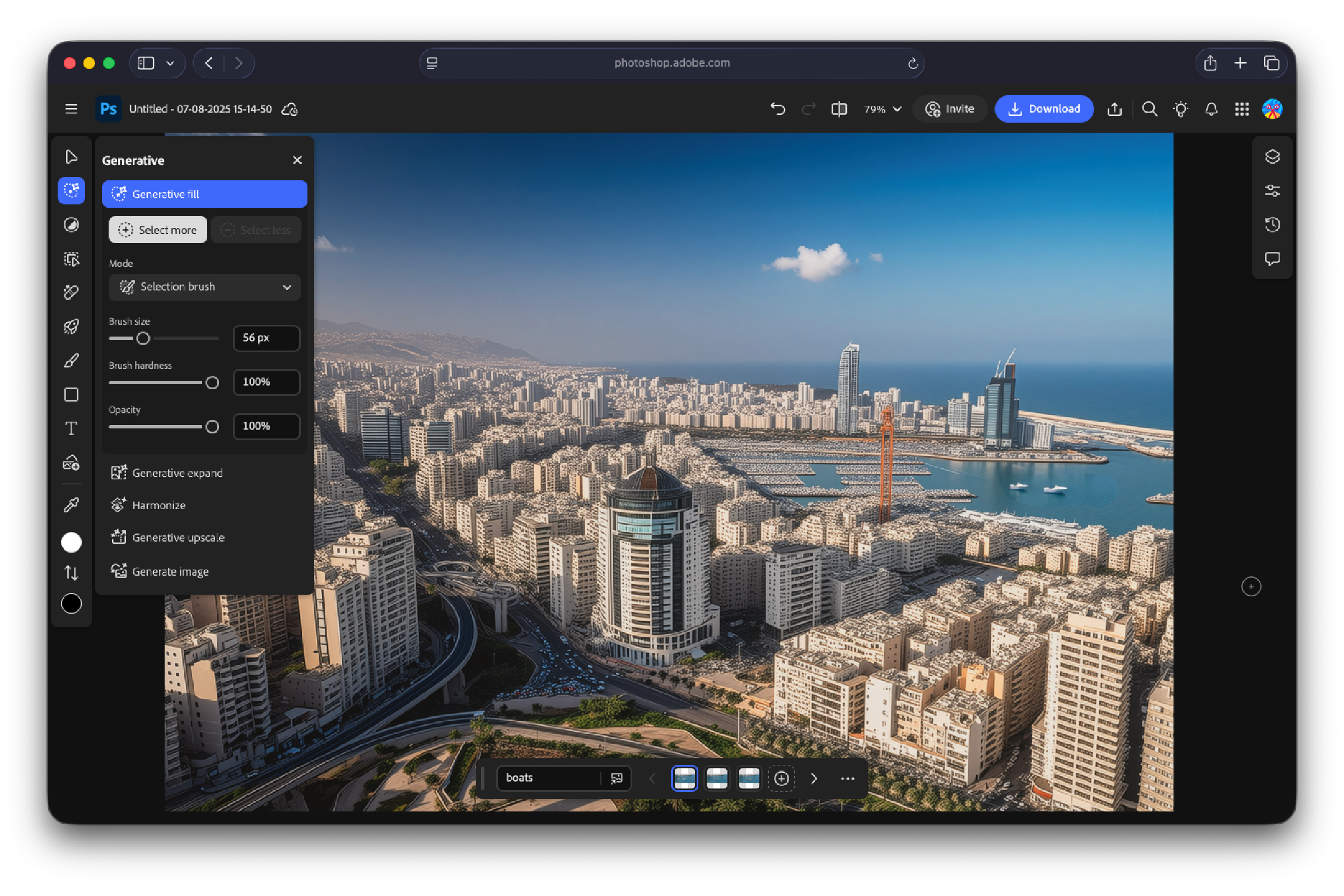 Photoshop generate boats for upscaled city