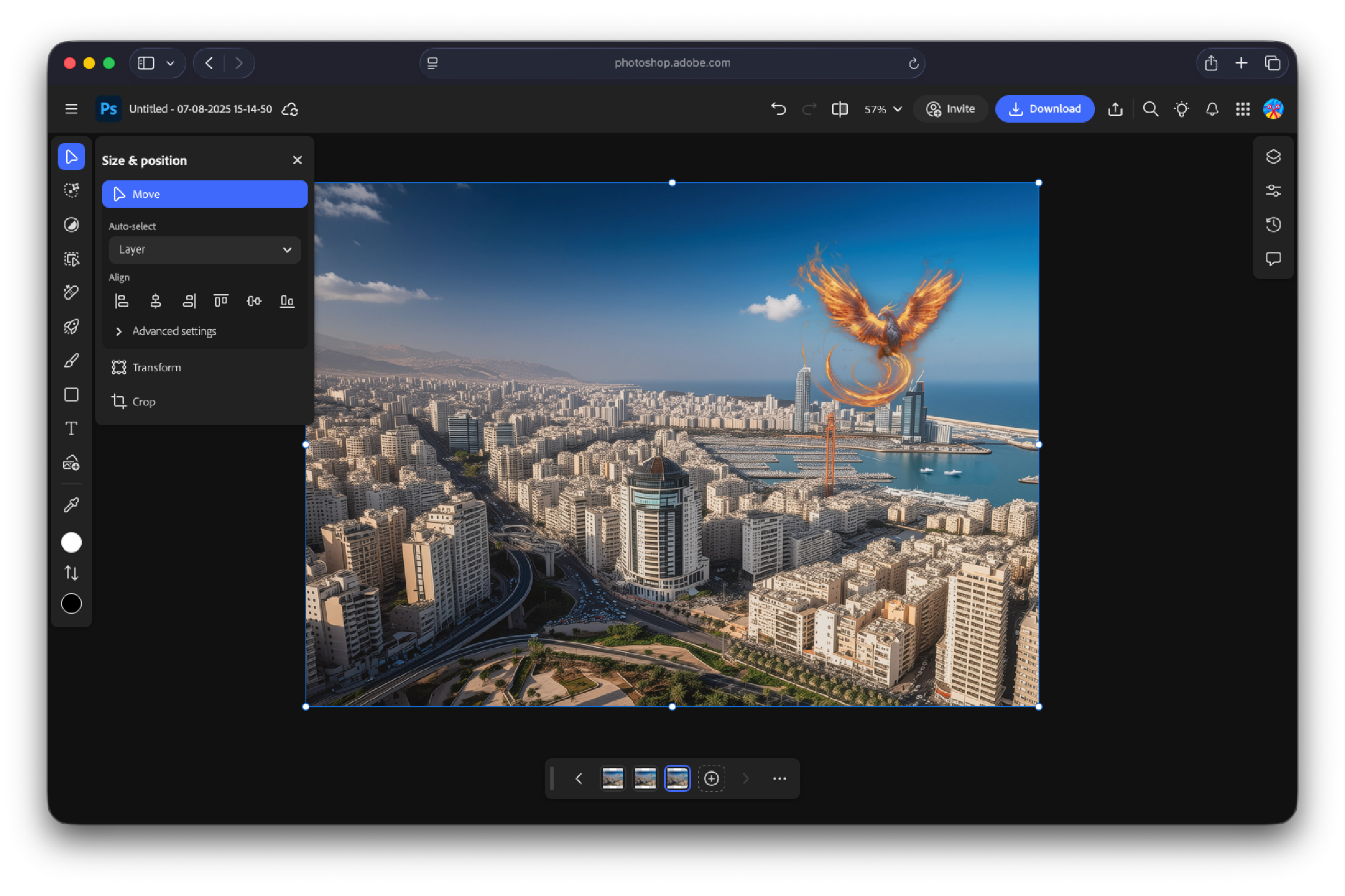 Photoshop Harmonize phoenix over upscaled city